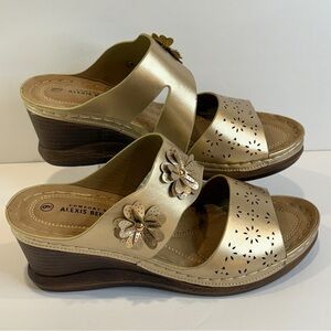 Alexis Bendel Women’s Gold Wedge Sandals Size 9 – Floral Cutout Preloved Charm